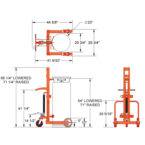 Grand chariot hydraulique HLCC pour bouteille de gaz liquide, Roues Polyur&eacute;thane, Base de 20" la x 20" p, 1000 lb Cintas