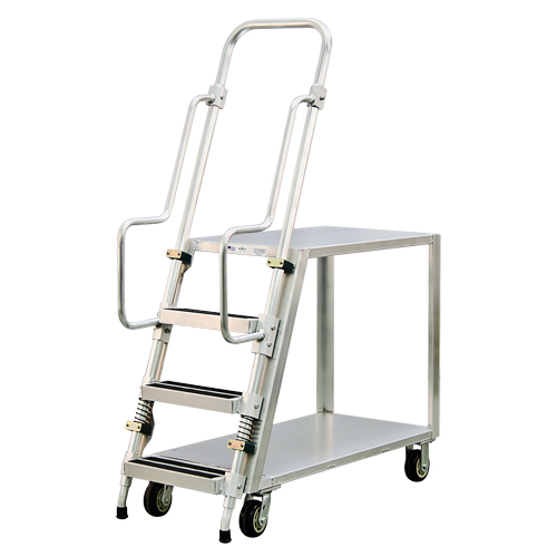 Aluminum Stock Picking Ladder Cart, Aluminum, 22" W x 51-1/2" D, 2 Shelves, 800 lbs. Capacity Cintas