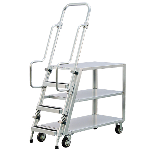 Aluminum Stock Picking Ladder Cart, Aluminum, 22" W x 51-1/2" D, 3 Shelves, 800 lbs. Capacity Cintas