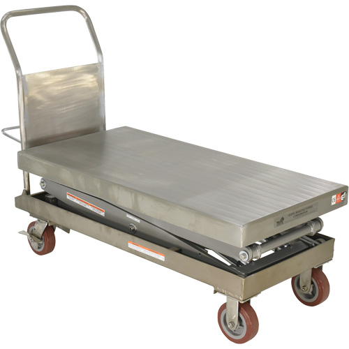 Table &eacute;l&eacute;vatrice hydraulique manuelle &agrave; ciseaux, 47-1/2" lo x 24" la, Partiellement en acier inoxydable, Capacit&eacute; 1500 lb Cintas