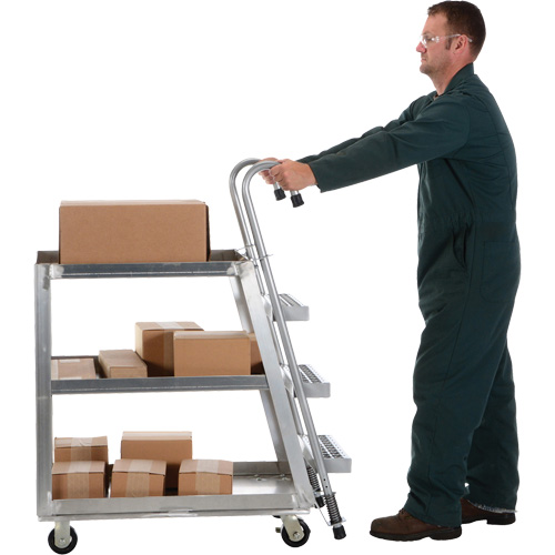 Stockpicker Truck, Aluminum, 21-7/8" W x 40" D, 3 Shelves, 660 lbs. Capacity Cintas