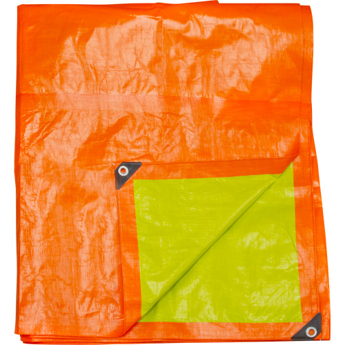 B&acirc;che tiss&eacute;e robuste haute visibilit&eacute;, Poly&eacute;thyl&egrave;ne, Vert/Orange, 16' x 20' x 12 mils Cintas