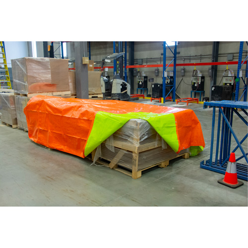 B&acirc;che tiss&eacute;e robuste haute visibilit&eacute;, Poly&eacute;thyl&egrave;ne, Vert/Orange, 16' x 20' x 12 mils Cintas