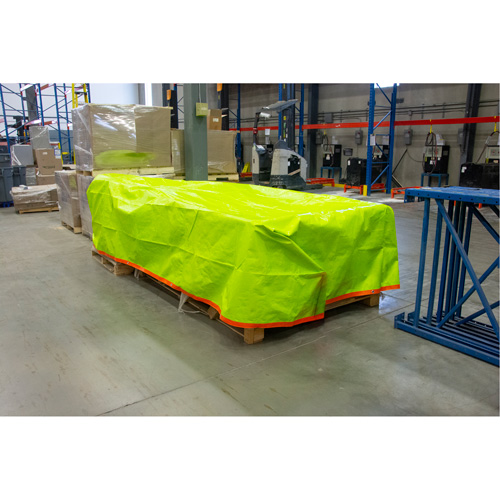 B&acirc;che tiss&eacute;e robuste haute visibilit&eacute;, Poly&eacute;thyl&egrave;ne, Vert/Orange, 16' x 20' x 12 mils Cintas