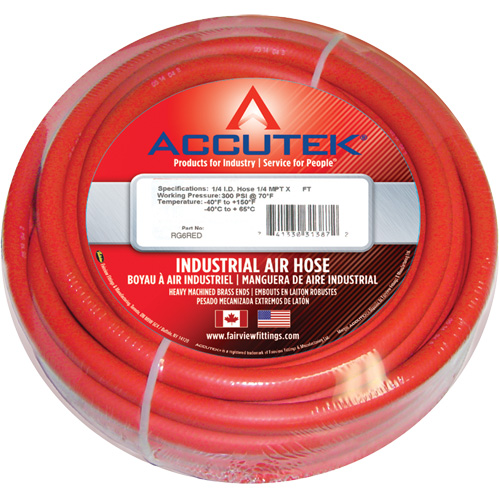Red EPDM Industrial Air Hose Assembly, Air, Rubber, 1/2" dia. x 50', 200 psi, 1/2 NPT Cintas