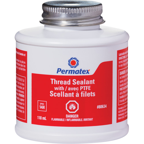 Thread Sealant with PTFE, Brush Top Bottle, 118 ml, -54°C - 150°C/-65°F - 300°F Cintas