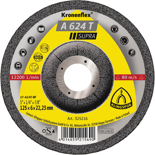 A 624 T Supra Kronenflex&reg; Grinding Disc, 5" x 1/4", 7/8" Arbor Cintas