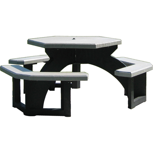 Recycled Plastic Hexagon Picnic Tables, 78" L x 78" W, Grey Cintas