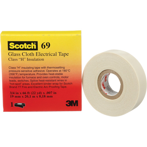 Scotch&reg; Glass Cloth Tape, 19 mm (3/4") W x 20 m (66') L, 7 mils, White Cintas