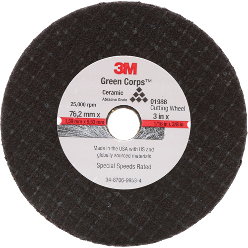 General-Purpose Cut-Off Wheel, 3" x 1/16", 3/8" Arbor, Type 27, Aluminum Oxide, 25000 RPM Cintas