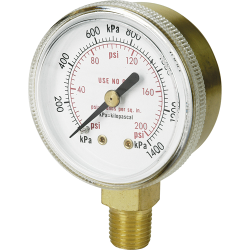 Brass Gauge, 2-1/2" , 200 psi, Bottom Mount, Analogue Cintas