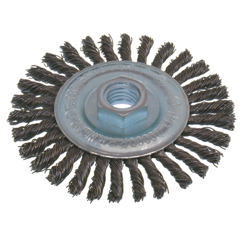 Economy High Speed Stringer Bead Knot Wire Wheel Brush, 6" Dia., 0.02" Fill, 5/8"-11 Arbor, Steel Cintas