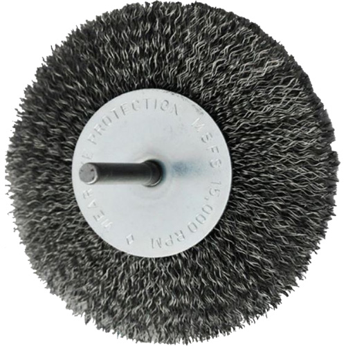 Brosses mont&eacute;es &agrave; fils cr&ecirc;p&eacute;s circulaires, 4", Fils 0,008", Tige 1/4" Cintas