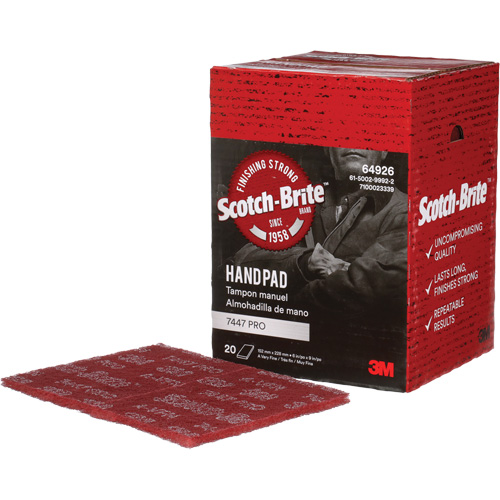 Tampons manuels Scotch-Brite 7447, Oxyde d'aluminium, 9" x 6", Grain Tr&egrave;s fin Cintas