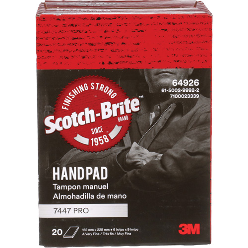 Tampons manuels Scotch-Brite 7447, Oxyde d'aluminium, 9" x 6", Grain Tr&egrave;s fin Cintas