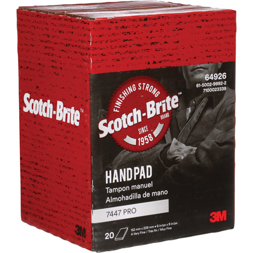 Tampons manuels Scotch-Brite 7447, Oxyde d'aluminium, 9" x 6", Grain Tr&egrave;s fin Cintas