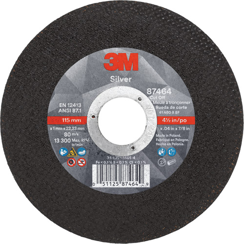 Silver Cut-Off Wheel, 4-1/2" x 0.04", 7/8" Arbor, Type 1, Ceramic, 13300 RPM Cintas