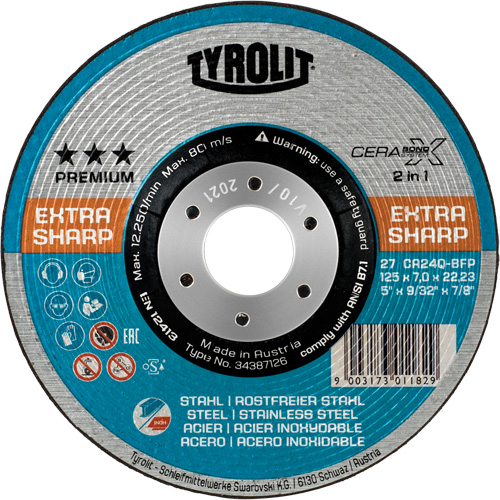 Cerabond X Combination Wheel, 4-1/2" x 5/32", 7/8" Arbor, Type 27, 24 Grit, Ceramic Cintas