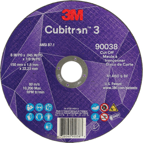 Cubitron 3 Cut-Off Wheel, 6" x 0.045", Type T27, Ceramic, 10200 RPM Cintas