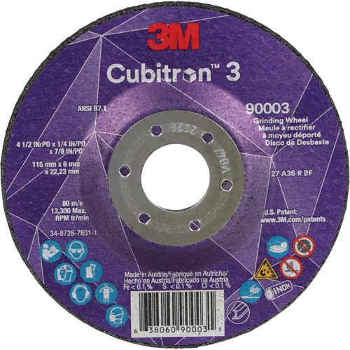 Cubitron 3 meule a moyeu d&eacute;port&eacute;, 4-1/2" x 1/4", Arbre 7/8", C&eacute;ramique, Type T27 Cintas