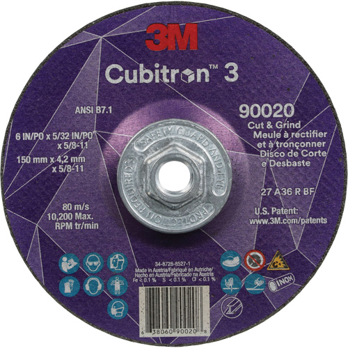 Cubitron 3 Cut & Grind Wheel, 6" x 5/32", 5/8"-11 Arbor, Type T27, 36+ Grit, Ceramic Cintas