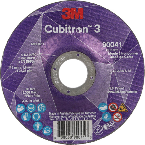 Cubitron 3 Cut-Off Wheel, 4-1/2" x 0.045", 7/8" Arbor, Type T27, Ceramic, 13300 RPM Cintas