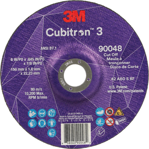 Cubitron 3 Cut-Off Wheel, 6" x 0.045", 7/8" Arbor, Type T27, Ceramic, 10200 RPM Cintas
