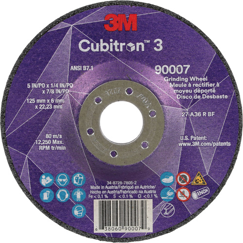 Cubitron 3 Depressed Centre Grinding Wheel, 5" x 1/4", 7/8" Arbor, Ceramic, Type T27 Cintas
