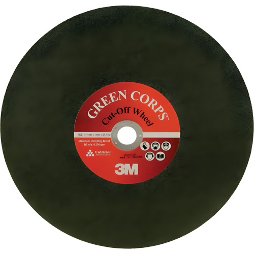 Green Corps Cut Off Wheel, 13-9/10" x 0.118", 1" Arbor, Ceramic, 20000 RPM Cintas