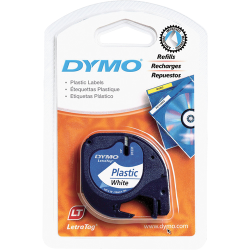 Labels for LetraTag Plus LT100-H, 12 mm x 13', Black on White Cintas