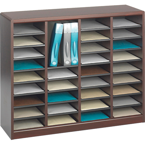 E-Z Stor&reg; Literature Organizer, Stationary, 36 Slots, Wood, 40" W x 3/4" D x 32-1/2" H Cintas