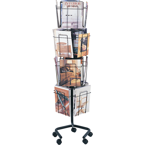 Pr&eacute;sentoirs pivotants pour documentation, Rotatif, 16 fentes, Fil m&eacute;tallique, 15" la x 15" p x 60" h Cintas