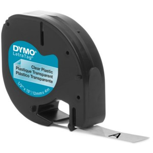 Labels for LetraTag Plus LT100-H, 12 mm x 157-12/25", Black on Clear Cintas