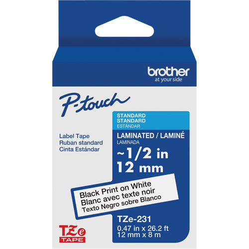 Cartouches de ruban Tze, 12 mm x 26-1/4', Noir sur blanc Cintas