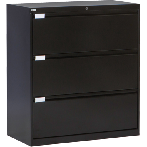Lateral Filing Cabinet, Steel, 3 Drawers, 36" W x 18" D x 40-1/16" H, Black Cintas