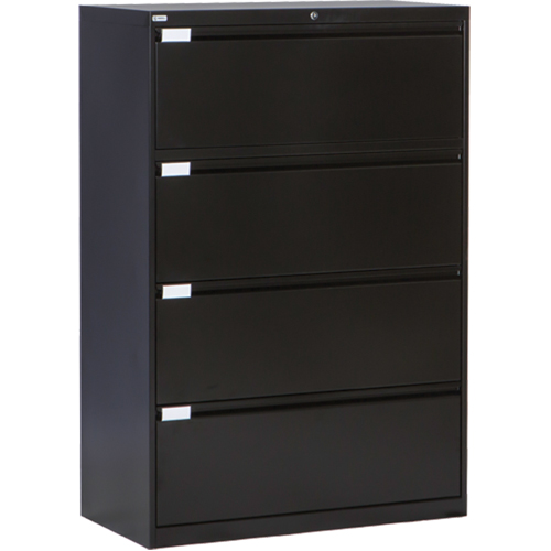 Classeur lat&eacute;ral, Acier, 4 tiroirs, 36" la x 18" p x 53-3/8" h, Noir Cintas