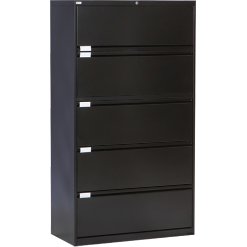 Lateral Filing Cabinet, Steel, 5 Drawers, 36" W x 18" D x 65-1/2" H, Black Cintas