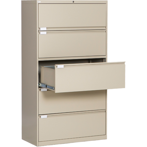 Lateral Filing Cabinet, Steel, 5 Drawers, 36" W x 18" D x 65-1/2" H, Beige Cintas