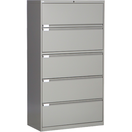 Lateral Filing Cabinet, Steel, 5 Drawers, 36" W x 18" D x 65-1/2" H, Grey Cintas