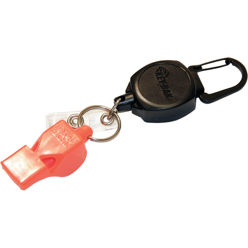 Self Retracting ID Badge and Key Reel with Whistle, Zinc Alloy Metal, 24" Cable, Carabiner Attachment Cintas