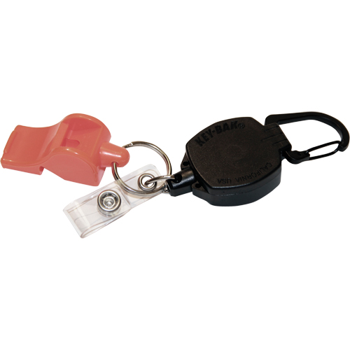 Self Retracting ID Badge and Key Reel with Whistle, Zinc Alloy Metal, 24" Cable, Carabiner Attachment Cintas