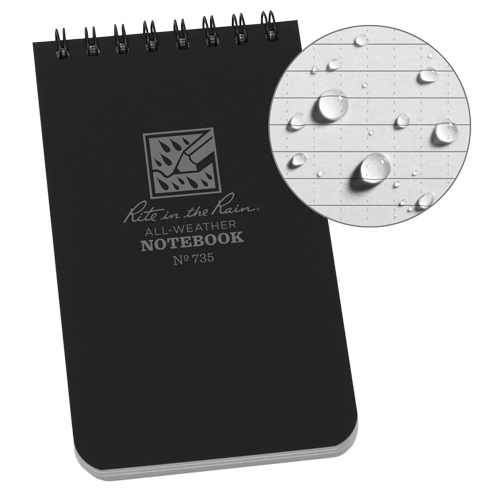 Pocket Top-Spiral Notebook, Soft Cover, Black, 100 Pages, 3" W x 5" L Cintas