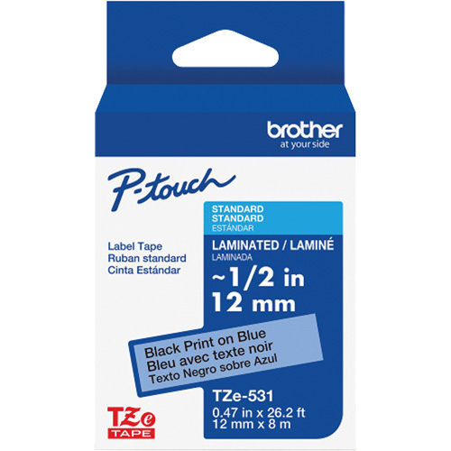 Ruban lamin&eacute; pour P-Touch, 12 mm x 8 m, Noir sur bleu Cintas