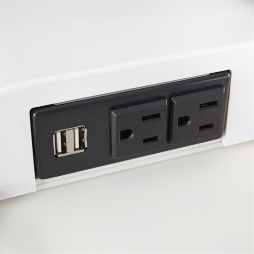 Bureau &eacute;lectrique assis/debout Soar avec bras d&eacute;cran double, Mod&egrave;le de bureau, 37-1/4" h x 27-3/4" la x 22" p, Blanc Cintas