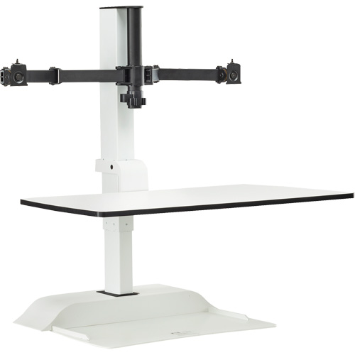 Bureau &eacute;lectrique assis/debout Soar avec bras d&eacute;cran double, Mod&egrave;le de bureau, 37-1/4" h x 27-3/4" la x 22" p, Blanc Cintas