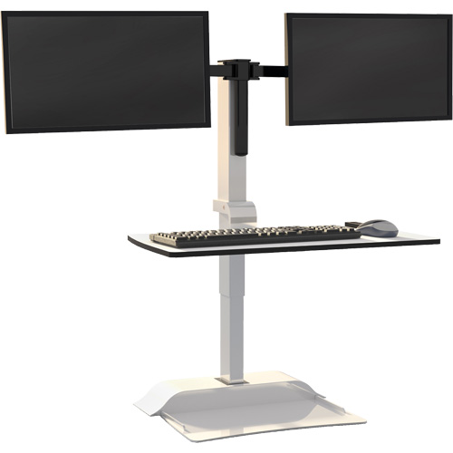 Bureau &eacute;lectrique assis/debout Soar avec bras d&eacute;cran double, Mod&egrave;le de bureau, 37-1/4" h x 27-3/4" la x 22" p, Blanc Cintas