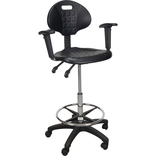 Tabouret ergonomique robuste avec accoudoirs r&eacute;glables et roulettes en nylon, Mobile, Ajustable Hauteur, Capacit&eacute; 250 lb Cintas