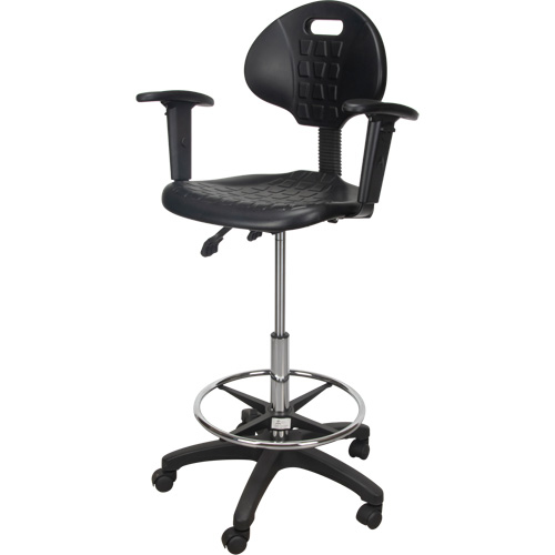 Tabouret ergonomique robuste avec accoudoirs r&eacute;glables et roulettes en nylon, Mobile, Ajustable Hauteur, Capacit&eacute; 250 lb Cintas