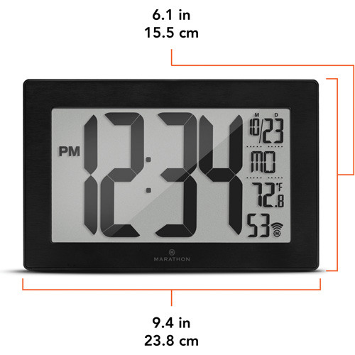 Horloge murale &agrave; r&eacute;glage et ajustement automatiques avec support, Num&eacute;rique, &agrave; piles, Noir Cintas