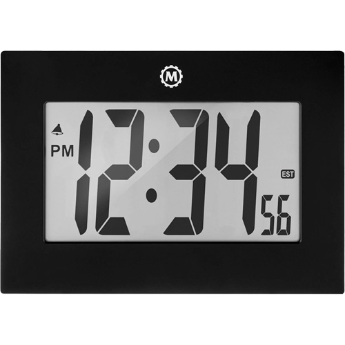 Large Frame Clock, Digital, Battery Operated, 9" W x 1" D x 6.5" H, Black Cintas